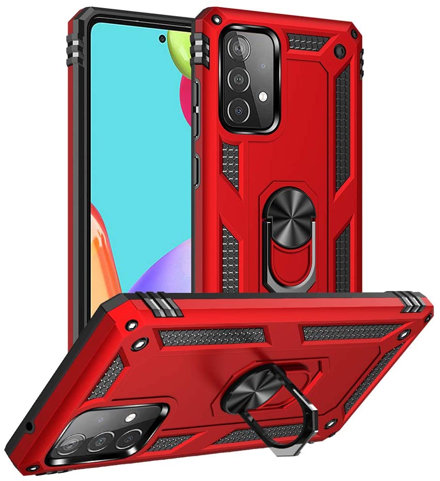 Tech Armor RING Stand Grip Case with Metal Plate for Samsung Galaxy A52 5G (Red)